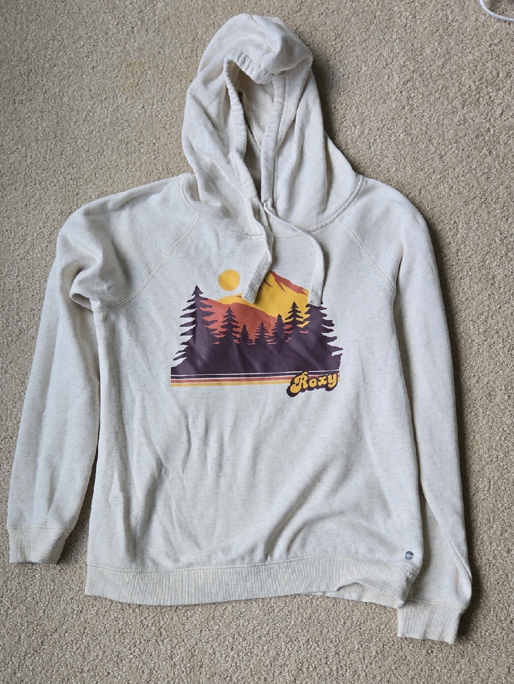 Roxy Cream Pullover Hoodie with Sunset Forest Graphic